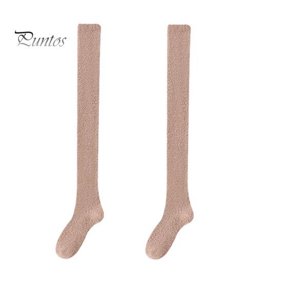 

1 пара женских зимних носков Tihick Plush выше колена, нескользящие коралловые флиса однотонные теплые утолщенные чулки, теплые носки для разных случаев хаки