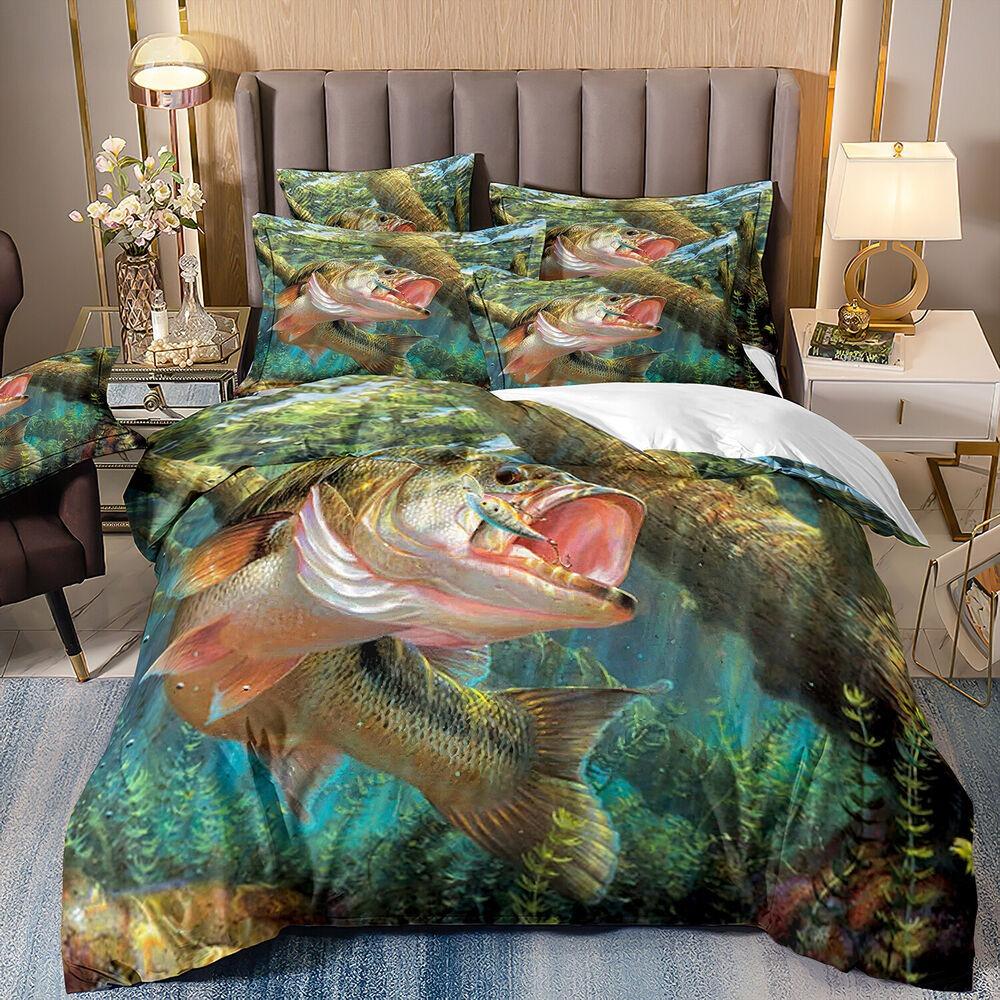 3D Fishing Bedding Set King Queen Bed Cover Pillowcase 2/3pcs Soft Quick Drying Fabric Cute Pattern Cover Gift Single Bed Double Bed