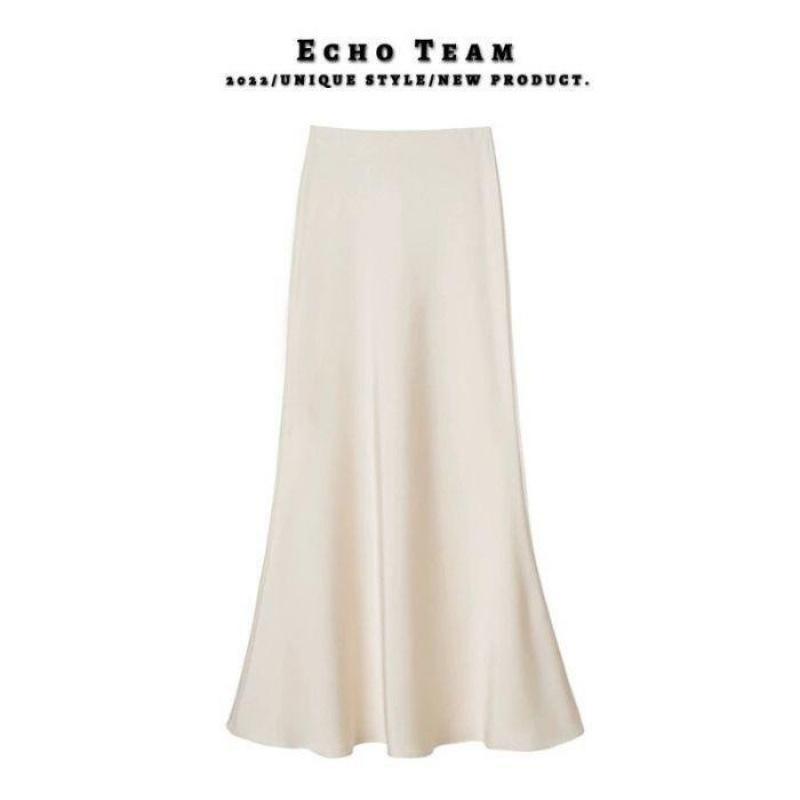 High-Waisted Acetate Satin Fishtail Skirt - Women’s Summer 2026 - Draped A-Line Mid-Length Covering Hips & Buttocks Large