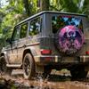 Tire Cover With Mysterious Dark Skull Print, Made Of Polyester Fiber, Featuring Bat-Wing Skull Design And Dark Lightning