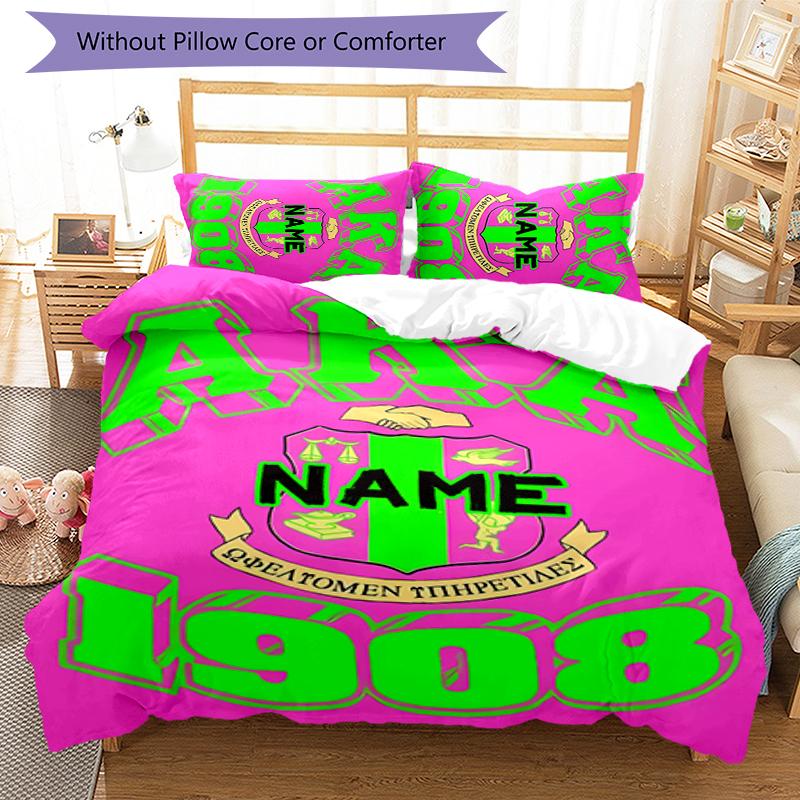 3pcs Custom Name Alpha Kappa Alpha logo Bedding Set Duvet Cover Closure Includes 1 Duvet Cover & 2 Pillowcases for All Seasons Bedroom Decor