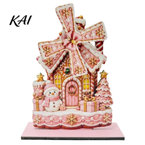 Holiday Seasonal Room Decor Christmas Windmill Wooden Ornament, Decorative Craft with Rotating Ornament Blades, Handmade Figurine for Home Tabletop