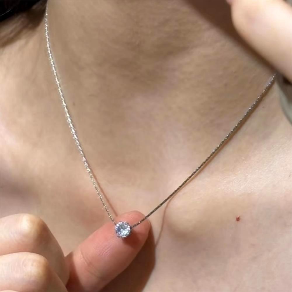 Acier Inoxydable Plaqué Or Délicat Minimaliste Zircon Charme Chaîne Anti-ternissement Pierre Cz Ronde Transparente Collier pour Femmes Bijoux