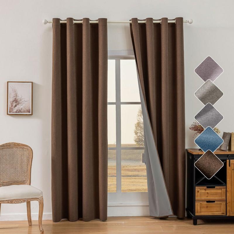 Blackout Faux Linen Curtains Thermal Insulated Grommet Bedroom Living Room