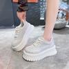Synthetic Microfiber Leather Women Platform Shoes  Chunky Sneakers Bling Vulcanize Casual Shoes Luxury White Walking Shoes