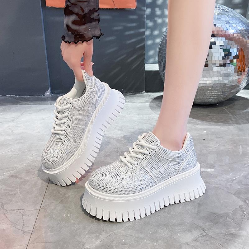 Synthetic Microfiber Leather Women Platform Shoes  Chunky Sneakers Bling Vulcanize Casual Shoes Luxury White Walking Shoes