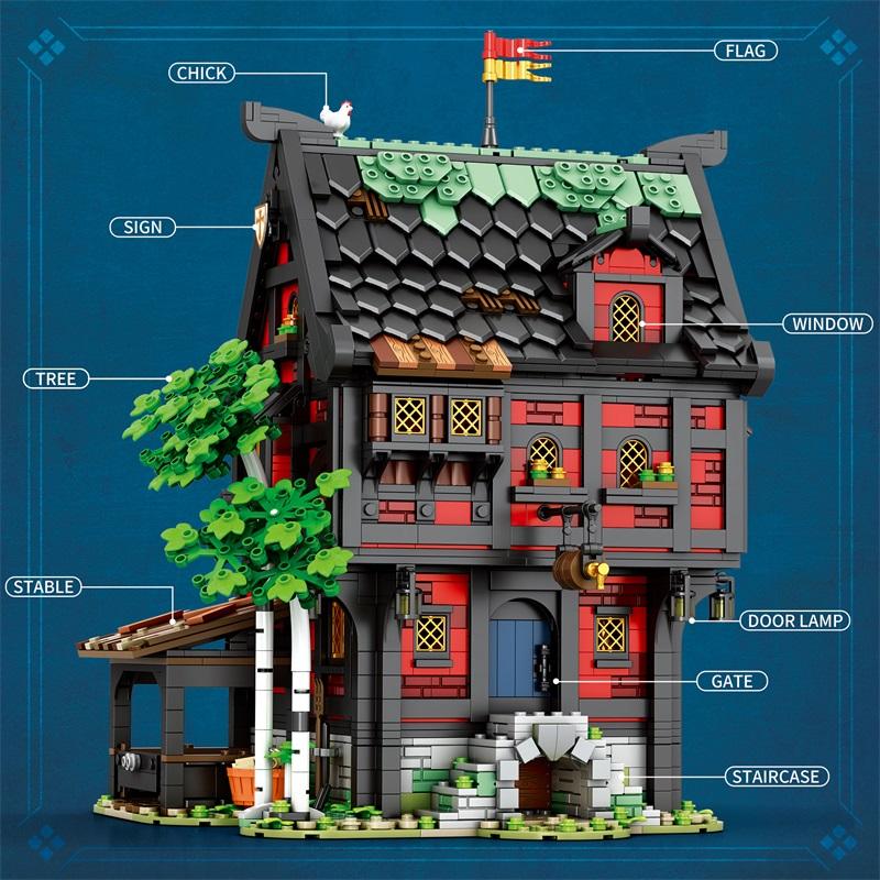 2953PCS Crusader Hotel Building Blocks European Street View Hotel Building MOC Model Bricks Desktop Ornaments Kids Toys Gifts