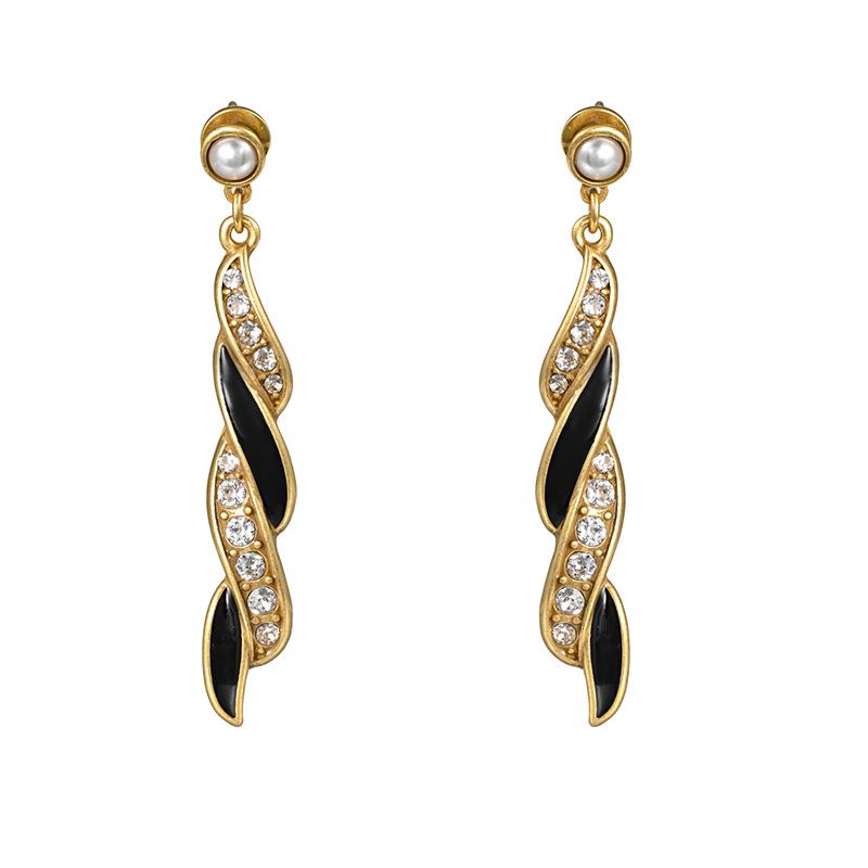 Retro Spiral Rhinestone Ribbon Earrings with Colorful Tassels for Women