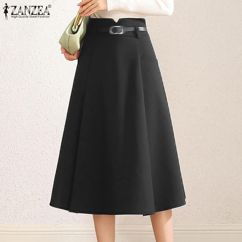 ZANZEA Fuste Midi Casual de Vară pentru Femei, Culoare Solidă