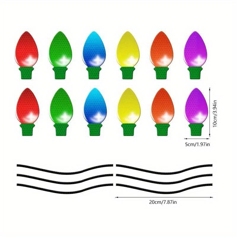 1 Set Christmas Decorations Christmas Light Bulb Shaped Reflective Magnetic Stickers Automobile Decoration Motorcycle Sticker
