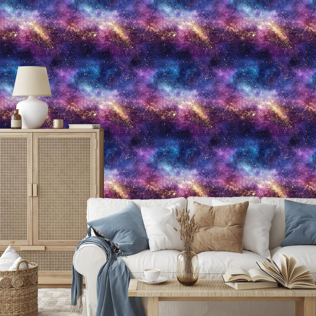 Watercolor Galaxy Wallpaper Blue and Purple for Living Room and Bedroom 50x1000