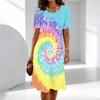 Ladies Plus Size Short Sleeve Crew Neck Dress Soft Floral Art Print Loose Gown For Summer Daily Commute