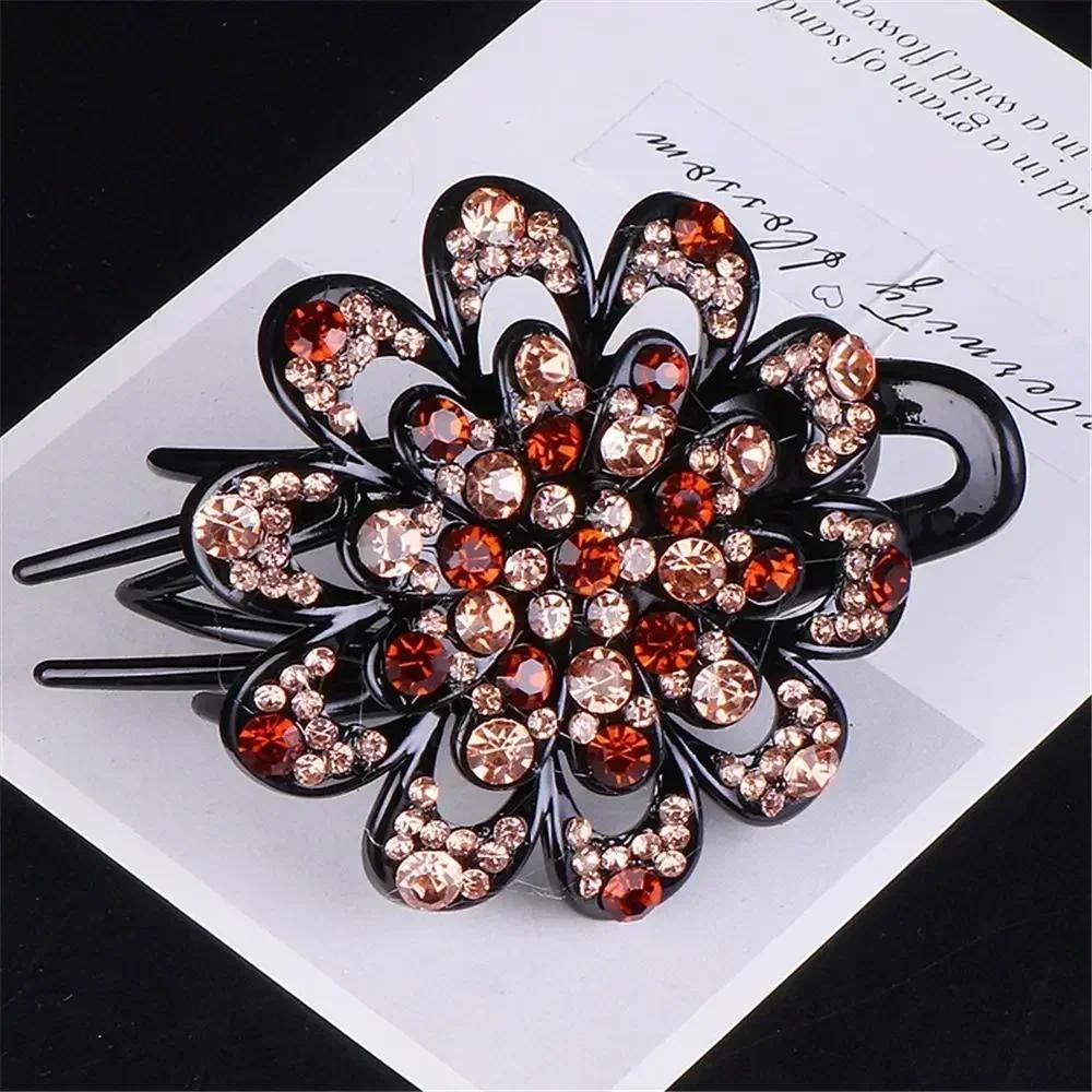 Shiny Rhinestone Hairpin Flower Leaf Duckbill Hair Claws Retro Hair Clips Accessories For Women Shinning Ponytail Headwear
