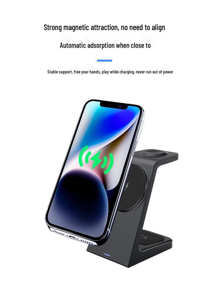 15W Magnetic Wireless Charger & Phone Holder: Compatible with Apple Earphones, Multifunctional 3-in-1 Charging Base