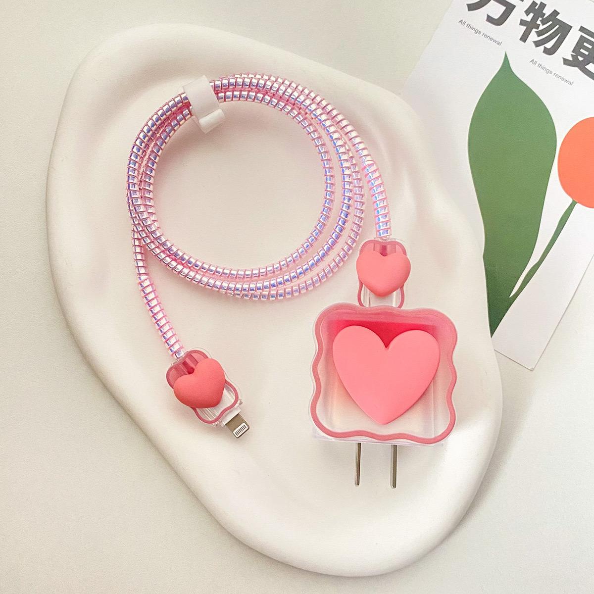 

Sleeve Charger Cable Protector Cover 3D Gradient Color Soft Silicone Charger Case for Iphone 18w 20w Charger Head Protective розовый