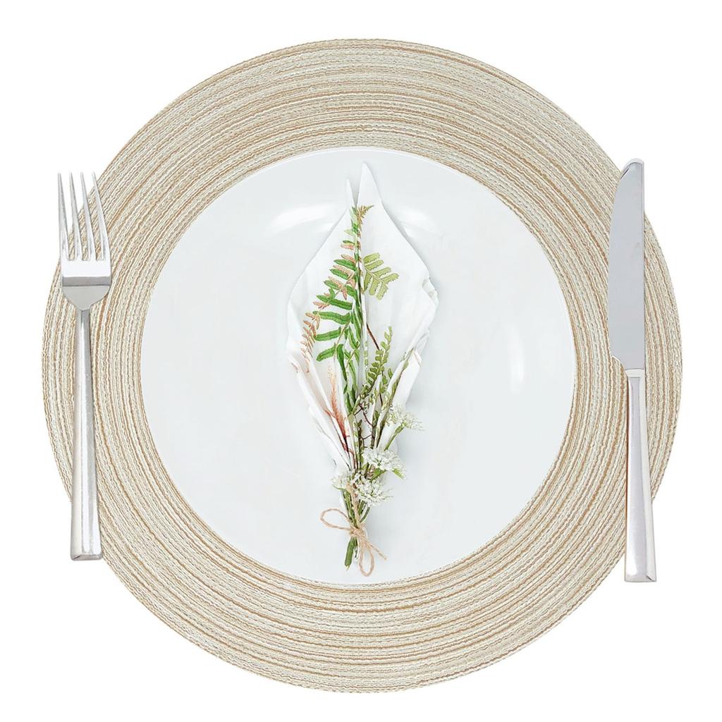 6-piece Set Meal Mat Woven Round Mat Beige Tableware Cup Pad