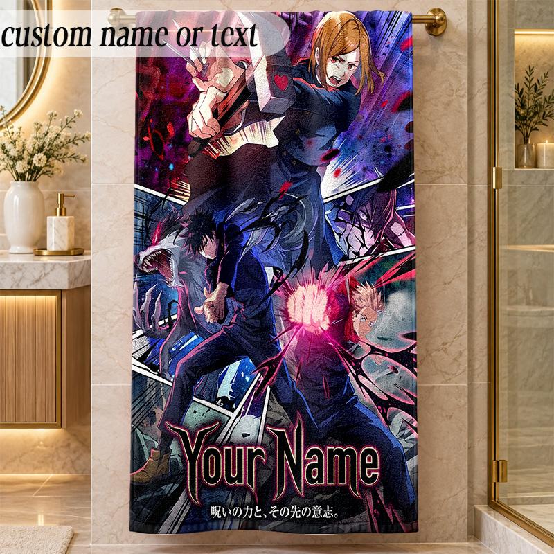 Beach TowelJujutsu Kaisen Custom Name Text Personalized Soft Towel for Beach Pool Indoor Home Decor Gift