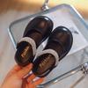 Pure Color Girls Leather Shoes Spring Autumn Simple Princess Rhinestone Mary Janes Platform Heeled Children Shoes Girls I07165