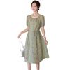 Xue Xi Mama 2026 Floral Slimming Summer Dress for Middle-Aged & Elderly Women - Short-Sleeve, Long Skirt