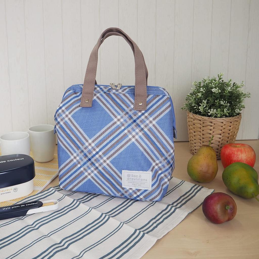 AtFirst Insulated Lunch Pret AF6342 Bag, Blue, Large, Check,