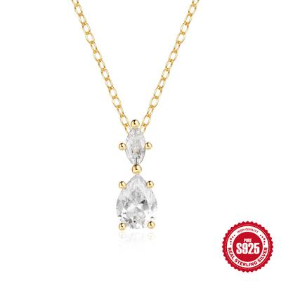 Fashion Style S925 Sterling Silver With Diamonds Temperament Luxury Water Drop Pendant Wedding Engagement Necklace Accessories Women