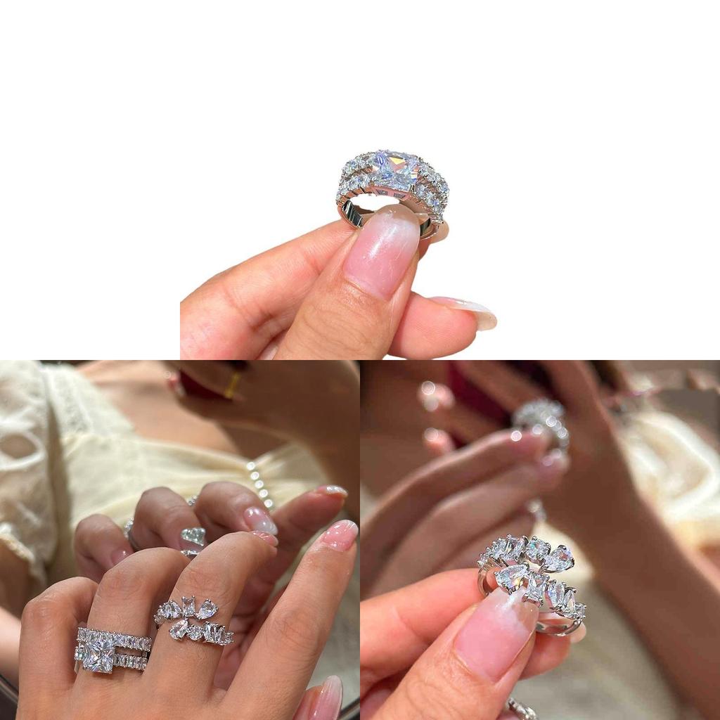 Korean Style Sterling Silver Water Drop Zircon Ring For Ladies Fashion Accessory