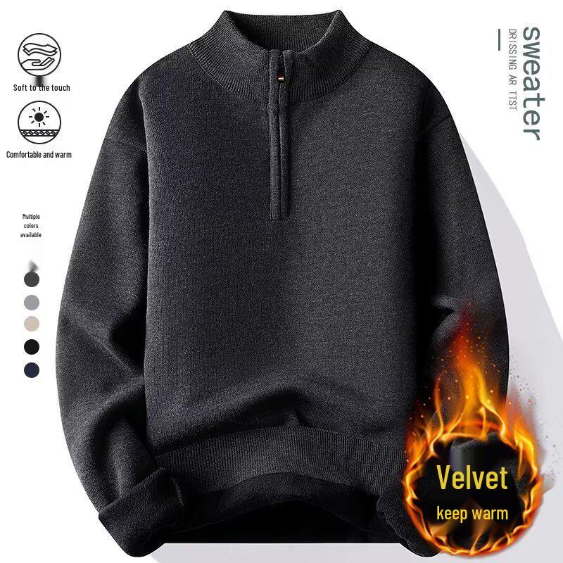 Men s Velvet-Lined Knit Half-Zip Sweater - Thick & Warm Winterwear 4XL