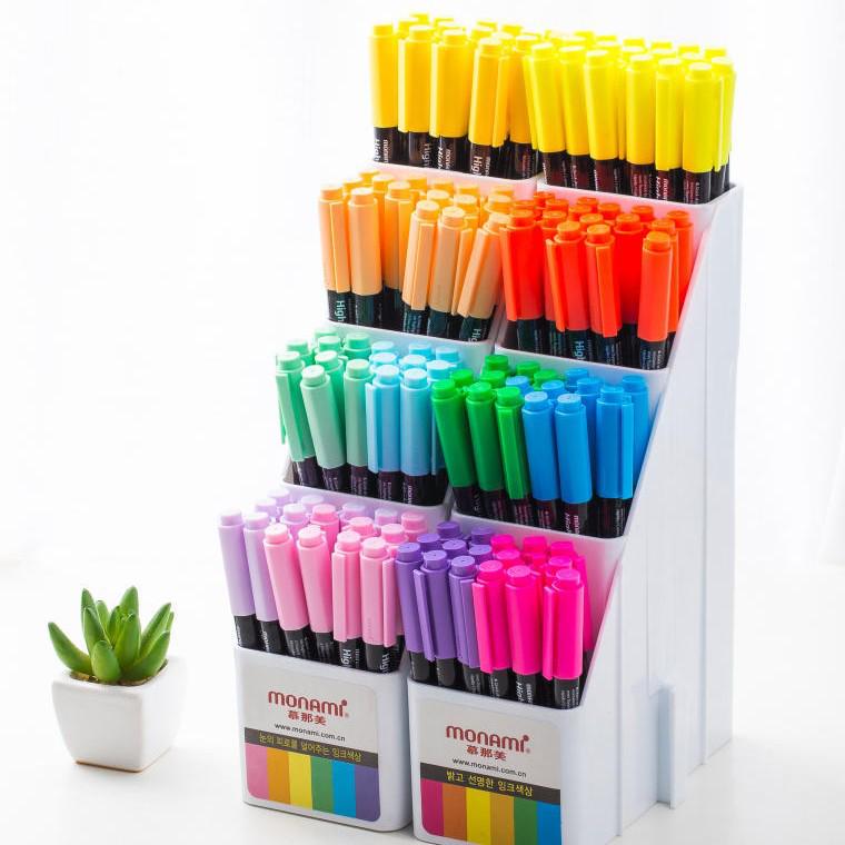 Monami 601 Korean Fluorescent Marker Pens, 12 Colors, Large Capacity, Creative Design (06021)