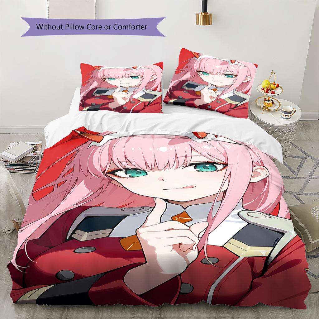 DARLING in the FRANXX Zero Two Pattern Bedding,Quilt Set Quilt Cover Pillowcase Home Birthday Gift (1 * duvet cover + 2 * pillowcase, without core)