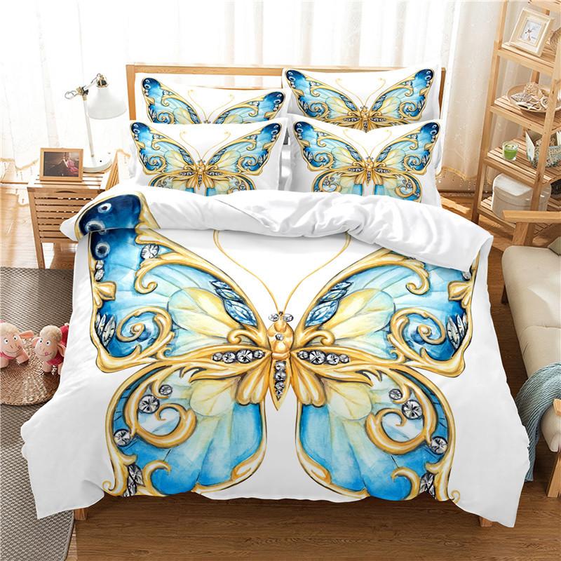 Butterfly Duvet Cover Set 3D Print Pink Rose Flowers Romantic Comforter Cover King Size For Kid Boy Girl Polyester Bedding Set