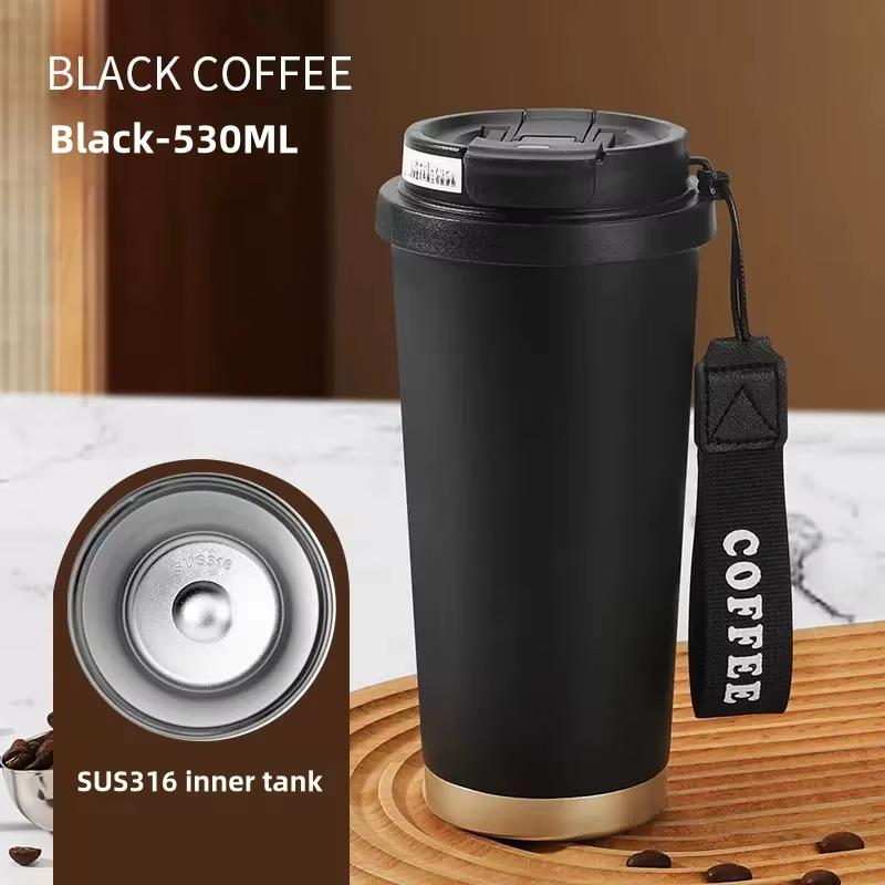 

High-Value Women s 316 Stainless Steel Insulated Coffee Cup, Portable Car Large Capacity Water Bottle,Casual Style 530ml чёрный