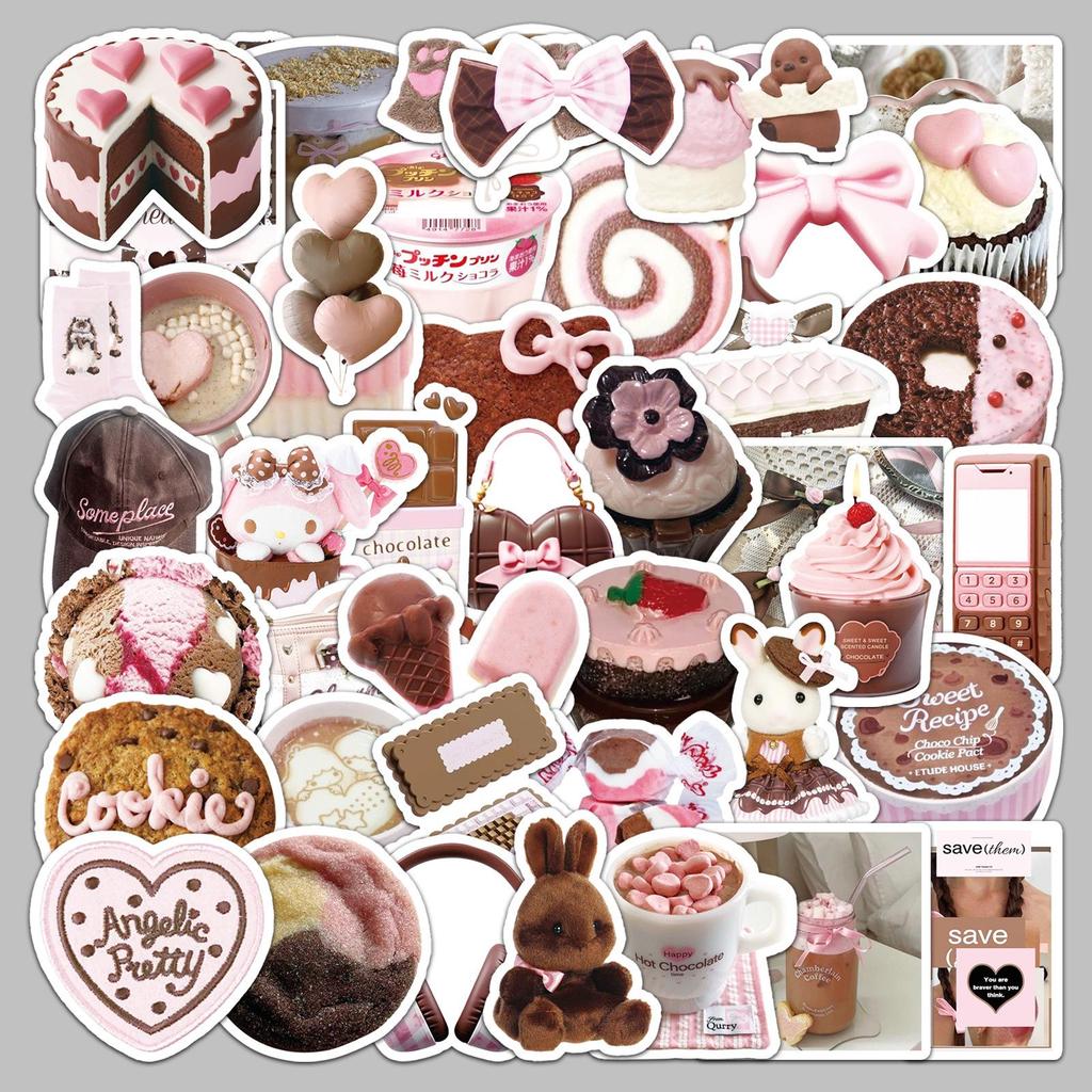 50 Pink & Brown Retro Korean-Style Stickers: Perfect for DIY Journals, Notebooks, and Water Bottles