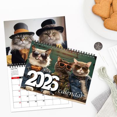 2026 Calendar Jan. 2026 - Dec. 2026 12 Month Calendar with Funny Cat Memes Pics Spiral Bound Wall Calendar for Home Office