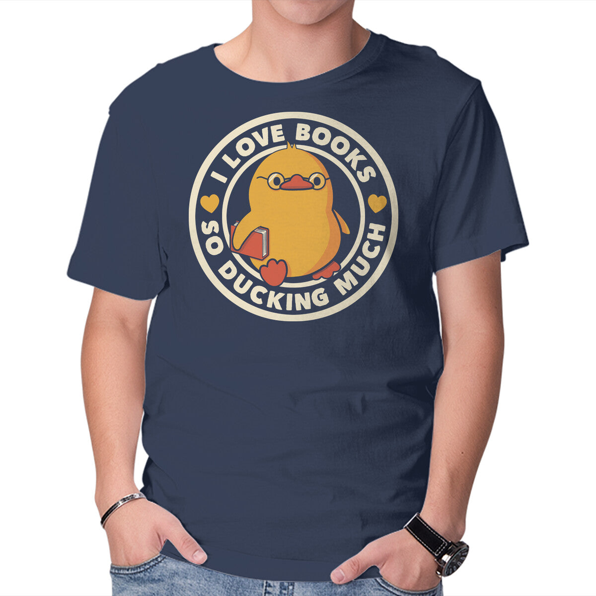 Unisex Crew Neck T-Shirt I Love Books So Ducking Much Graphic Short Sleeve Casual Tee M