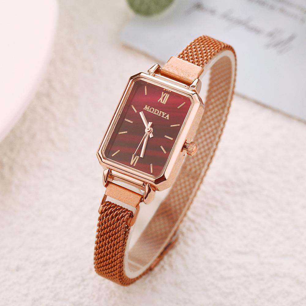 Peacock Green Mori Girl Small Square Watch with Milan Strap and Green Dial for Women