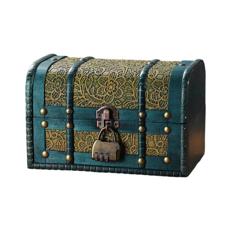 Handcrafted Vintage Wood Treasure Chests Decorative Jewelry Organizers Case With Secure Lid For Home Storage