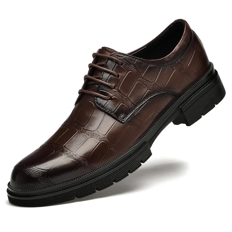 Men s Korean-Style Embossed Crocodile Grain Height-Increasing Casual Leather Shoes Size 40