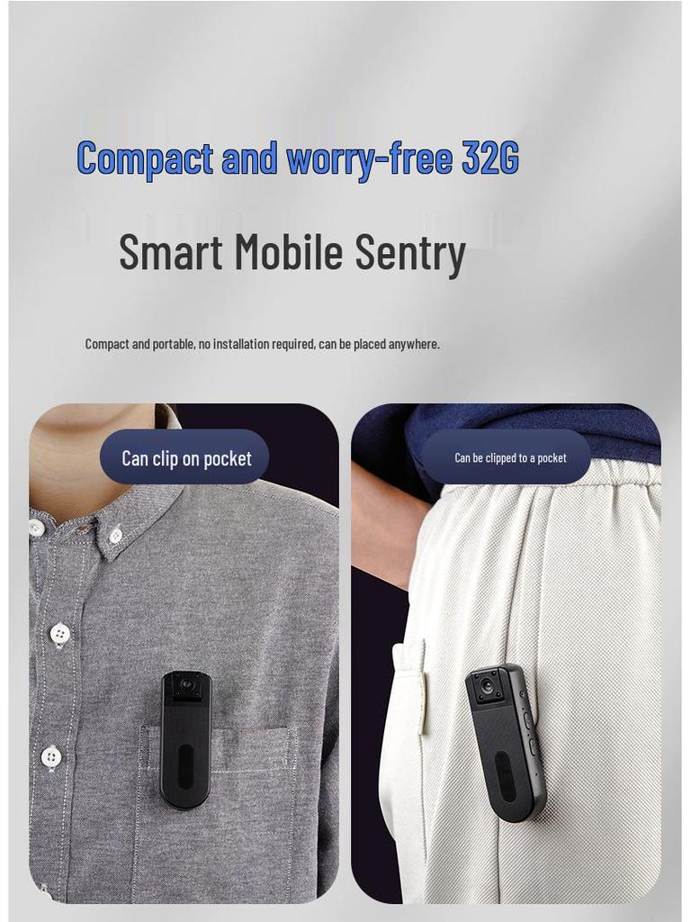 Câmera WiFi com Clipe Traseiro e Gravador de Voz - Redução de Ruído Móvel/Reunião, Vídeo Anti-Vibração para Animais de Estimação/Esportes, Captura de Foto e Áudio.