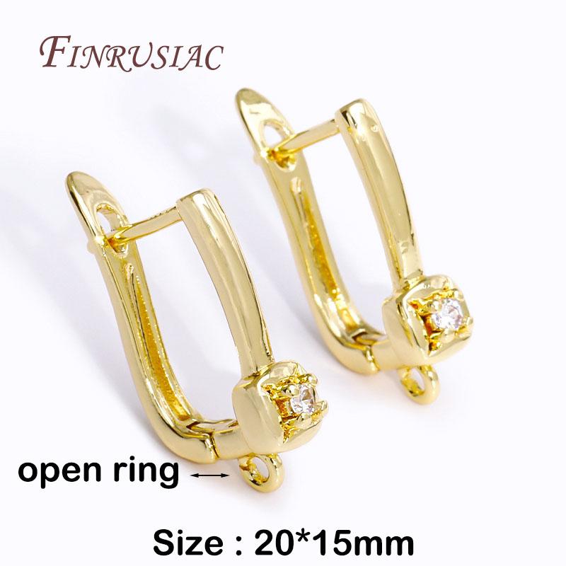 Basic Copper Earwires Fasteners Fittings 18K Gold Plated Inlay Zircon Earring Clasp Hooks for DIY Fashion Women Earrings Making
