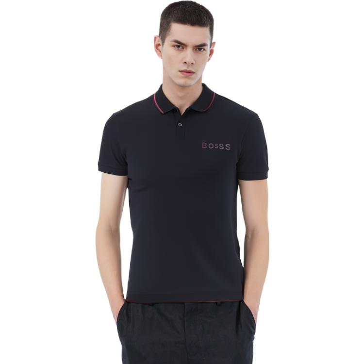 HUGO BOSS Polo Shirts Men's Black Polo Collar Moderate Straight Fit 50472230-404