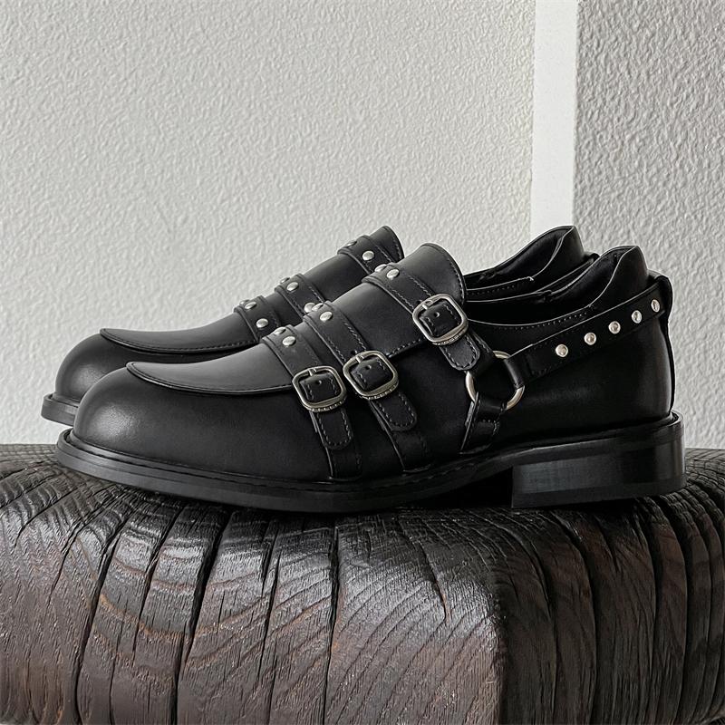 Fashionable Punk Style Couple's Cool Outfit High Quality Leather Shoes Men's Comfortable NonSlip Leisure Round Toe Loafers Shoes