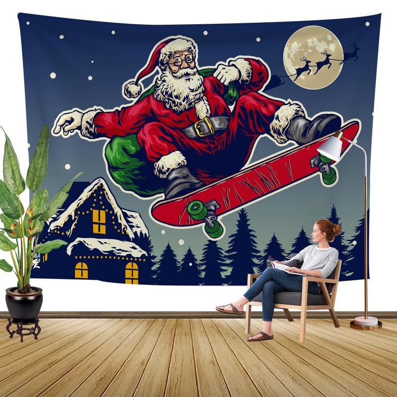 2023 Christmas Elk Tapestry Cartoon Santa Claus Decoration Background Cloth Holiday Party Decoration Hanging Cloth