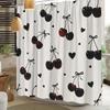 Black Cherry Hearts Shower Curtain - Minimalist Design, Gray Background, 70.8x70.8", 12 Hooks, Polyester, Modern Bathroom Decor