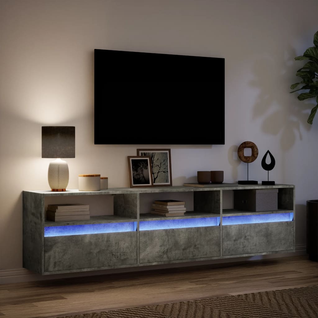Wall Mounted TV Cabinet with RGB LED Lighting Concrete Grey 180 x 31 x 45 cm