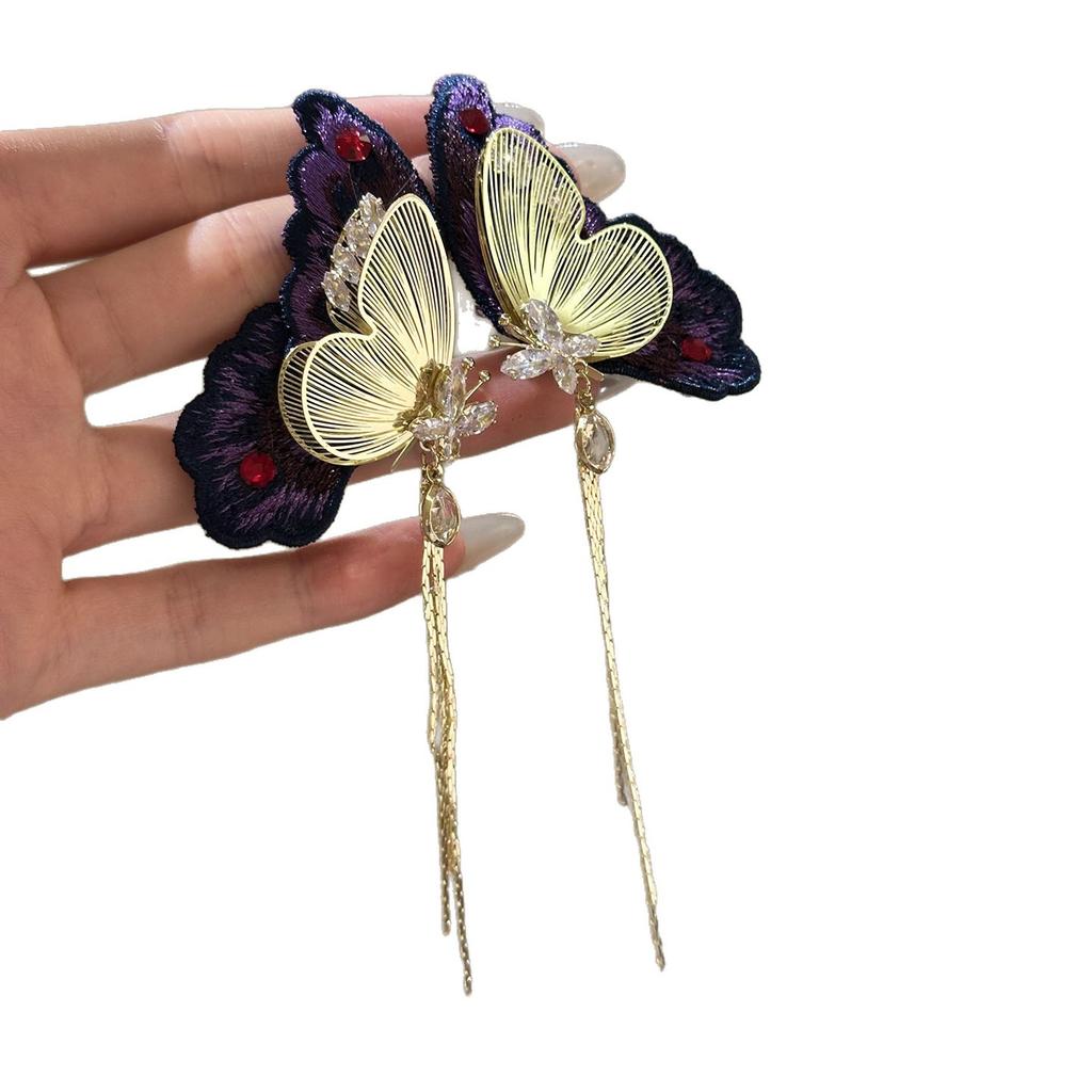 Silver Needle Zircon Pearl Butterfly Tassel Earrings Sweet Gentle Fashion Versatile Earrings Light Luxury Premium Earrings Women