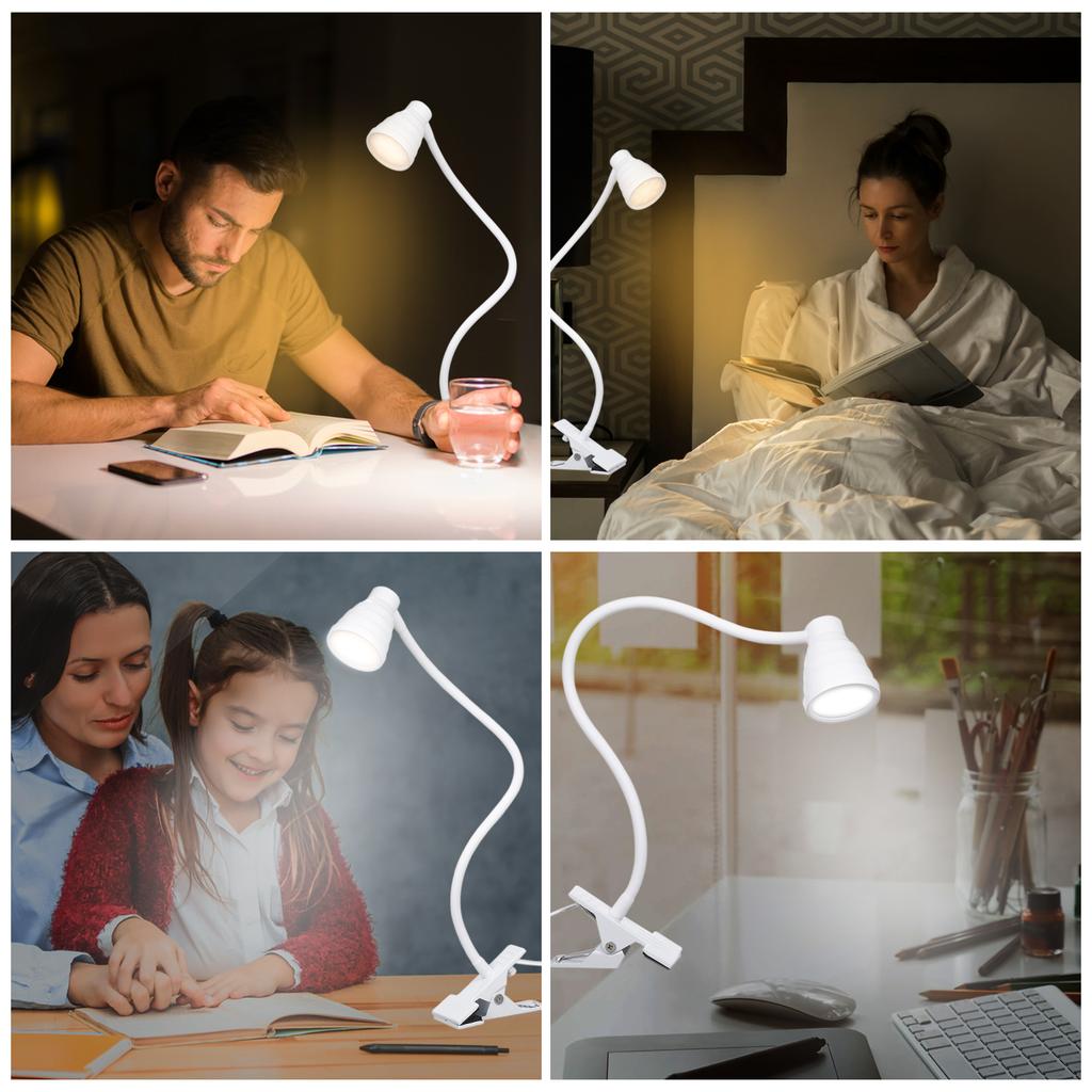 5W 24LEDs Table Desk Lamp Reading Beside Light Clamp CLip Lighting Fixture USB Powered Operated 3 Colors Mode Temperature ChangingCelsius 10 s Di