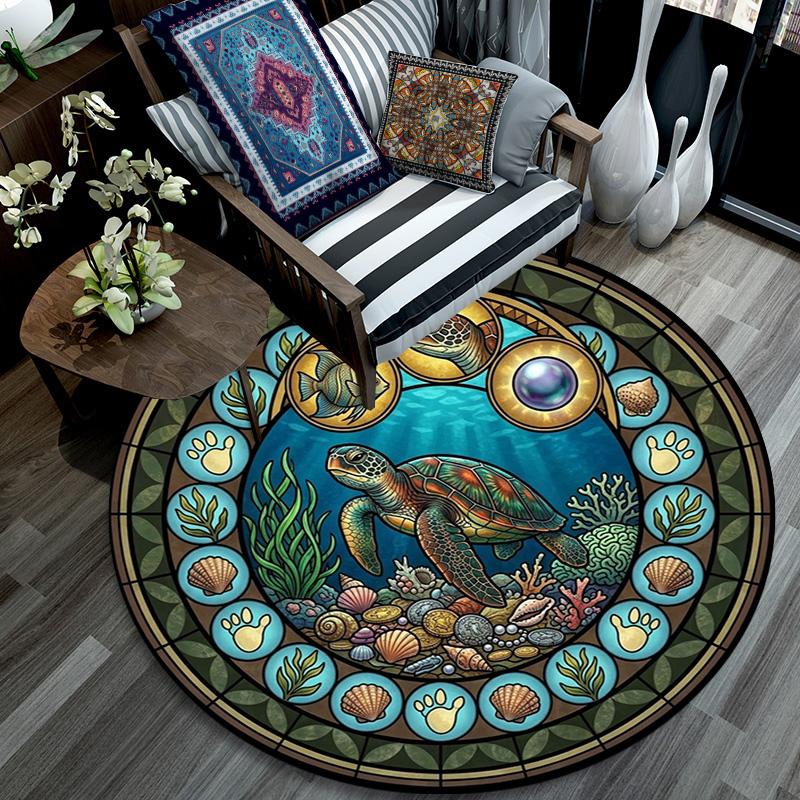 Oceanic Glass Round Area Rug Under Office Chairs Bedroom Living Room Home Decor