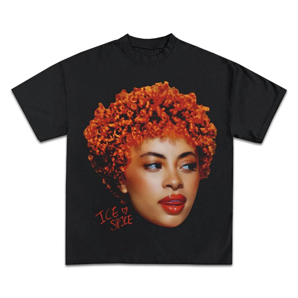 Ice Spice Grafica Testa Grande Camicia Boxy Vintage Streetwear Y2K