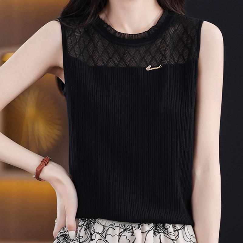 Black Tank Tops Women 2025 Summer Sleeveless O-Neck White Knitted Tank Tops Camis Women Tops JJ290