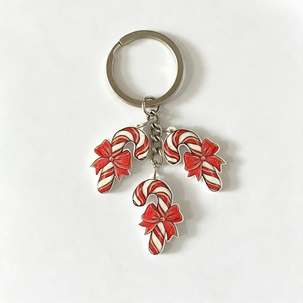 Cartoon Acrylic Christmas Keychain 2D Flat Mini Keyring Charm Bag Accessory Xmas Ornament Pendant Party Favor